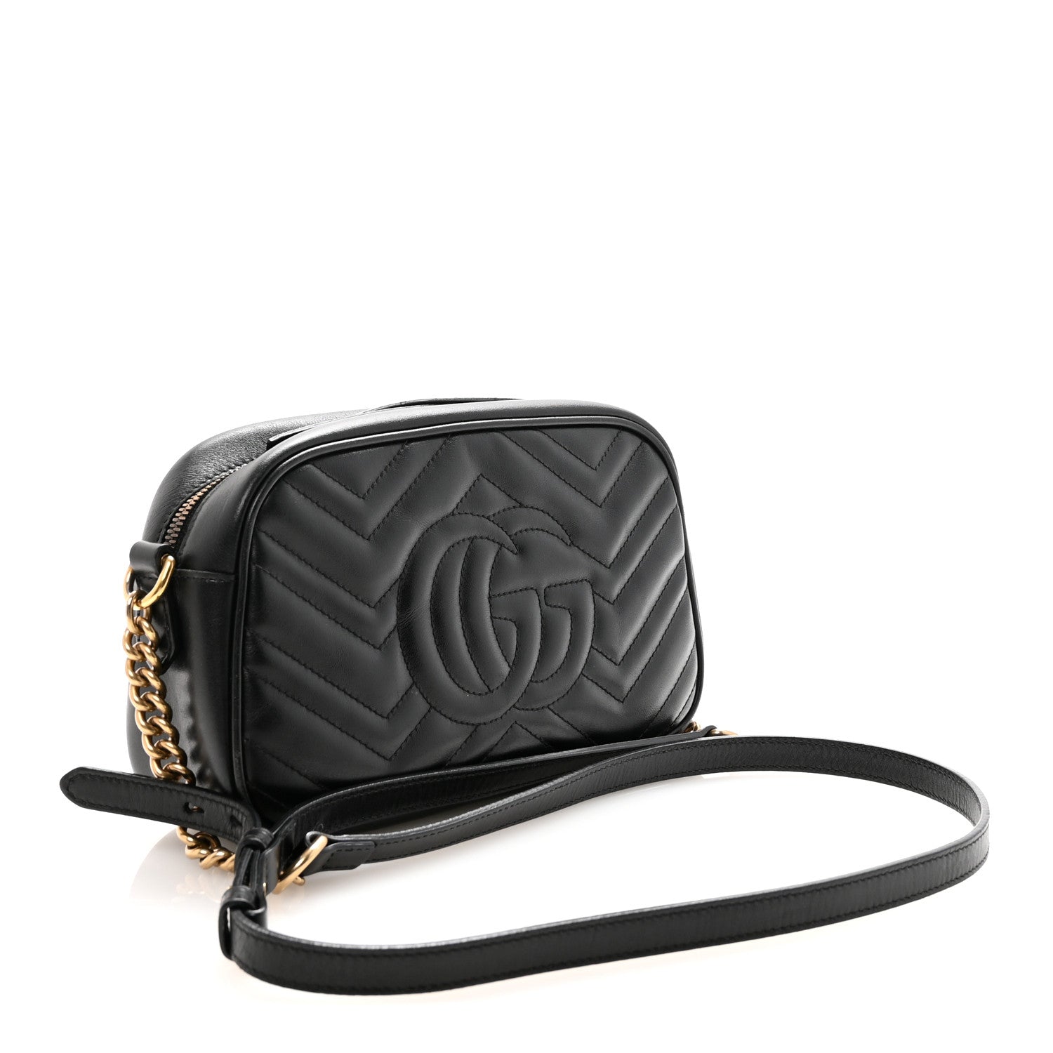 Gucci Calfskin Matelasse Small GG Marmont Chain Shoulder Bag Black 3 of 11