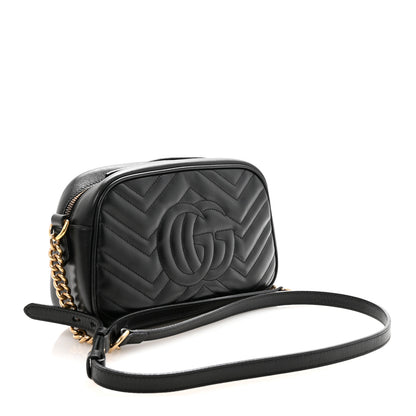 Gucci Calfskin Matelasse Small GG Marmont Chain Shoulder Bag Black 3 of 11