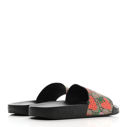 Gucci GG Supreme Monogram Strawberry Slide Sandals 38 Beige Multicolor 4 of 9