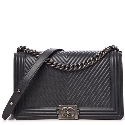 Chanel Calfskin Chevron Quilted New Medium Boy Flap Dark Grey 1 of 13