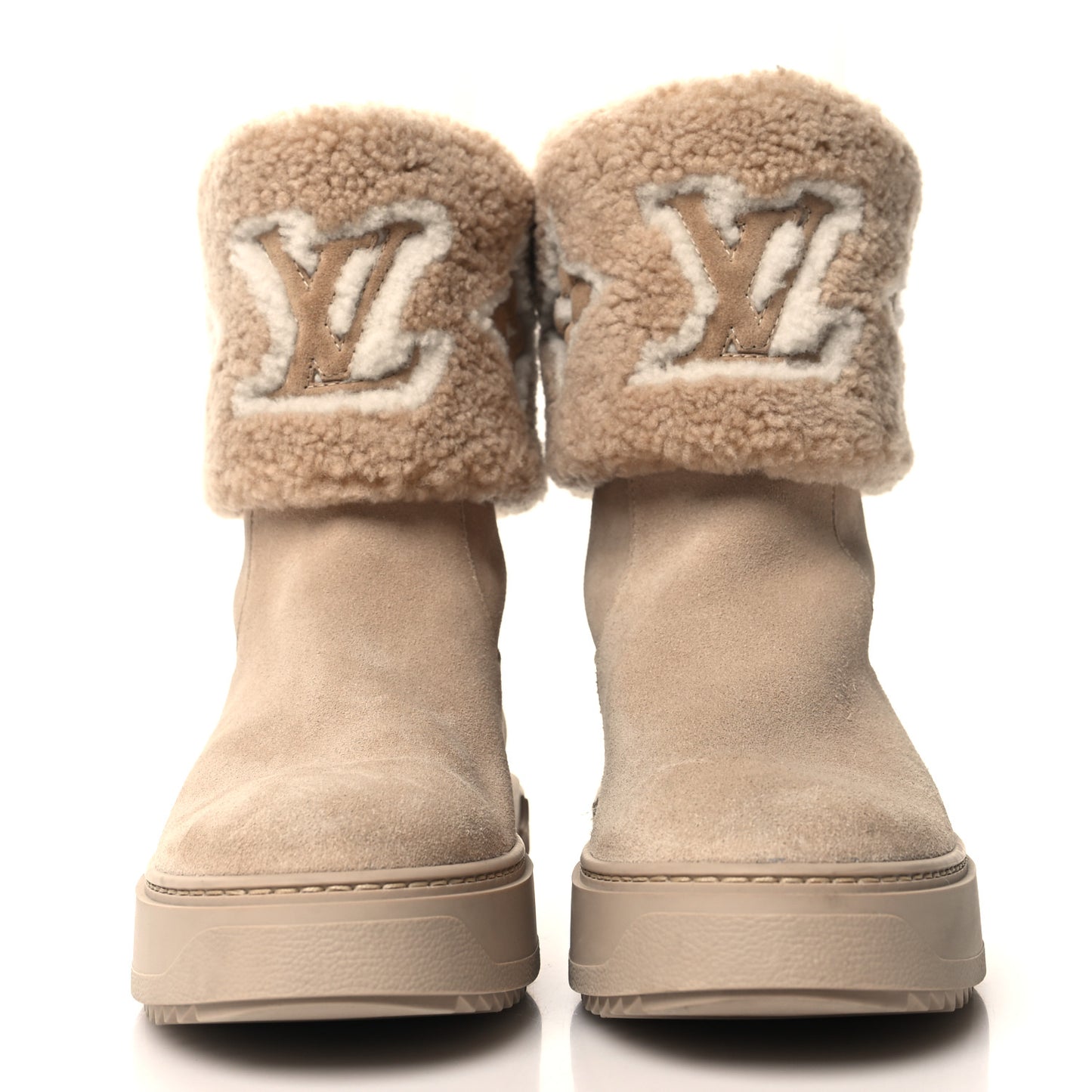 Suede Calfskin Shearling Snowdrop Flat Ankle Boot 38 Cognac