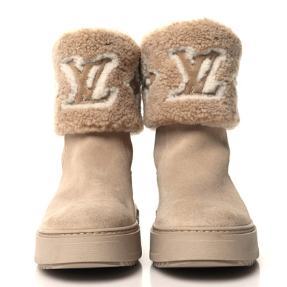 Louis Vuitton Suede Calfskin Shearling Snowdrop Flat Ankle Boot 38 Cognac 2 of 9