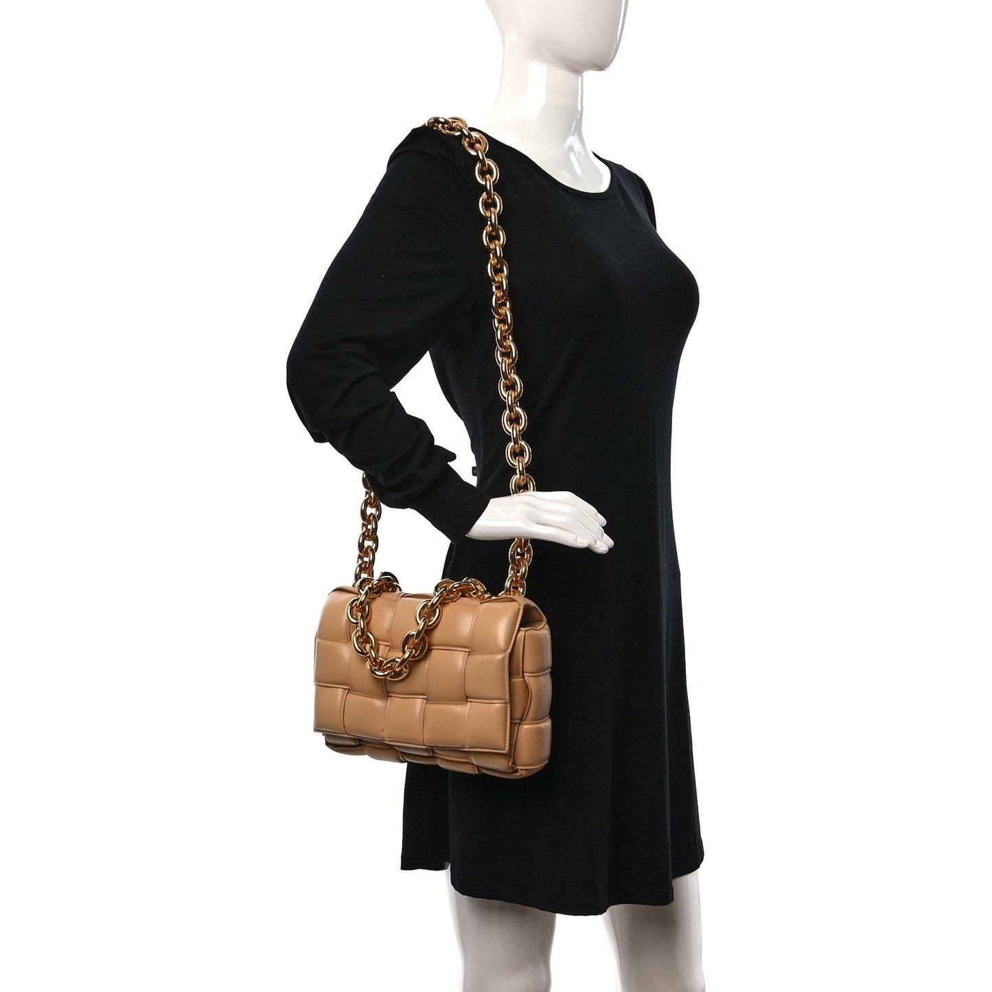 Lambskin Maxi Intreccio Padded Chain Cassette Crossbody Bag Almond