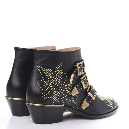 Chloe Nappa Sheepskin Studded Susanna Ankle Boots 39 Black Gold 4 of 9