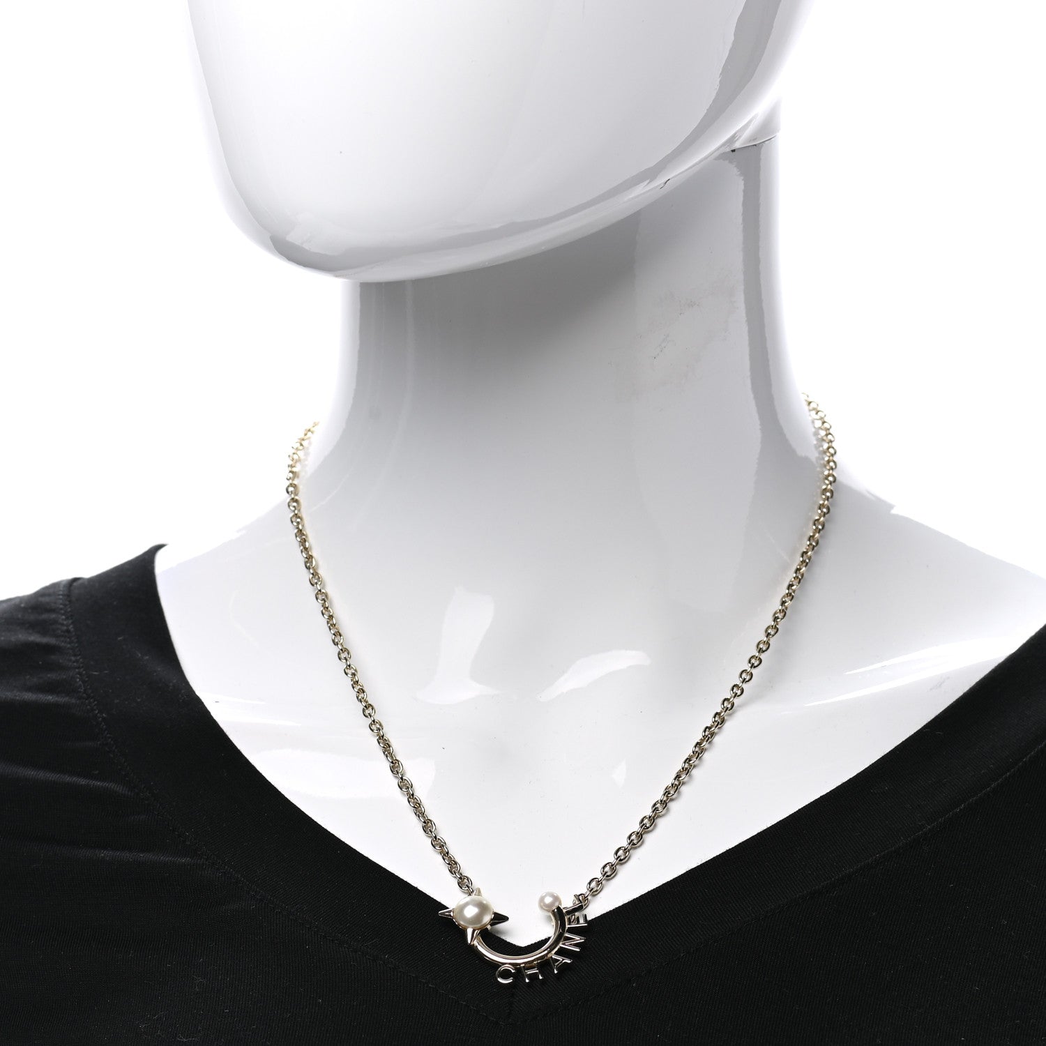 Chanel Pearl Logo Necklace Gold 2 of 7