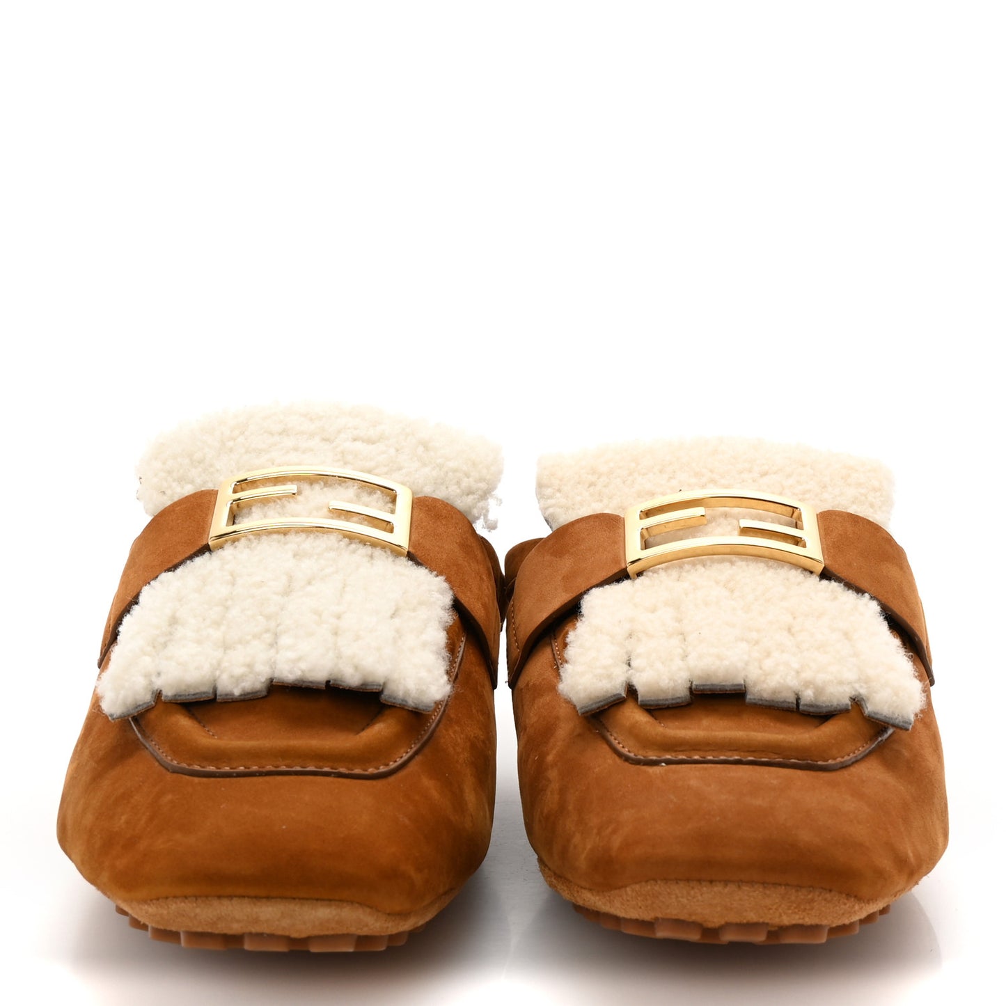Suede Shearling Baguette Mules 38 Caramello Latte