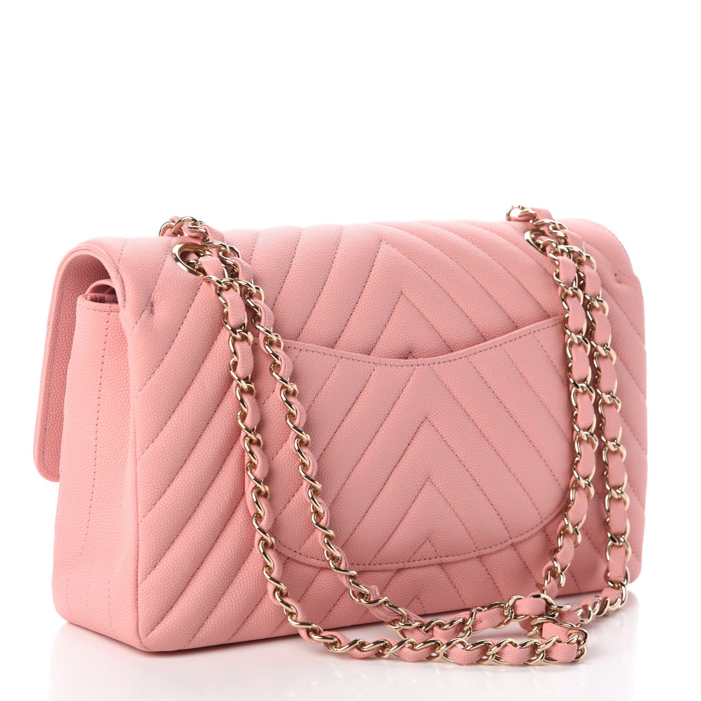 Caviar Chevron Quilted Medium Double Flap Pink