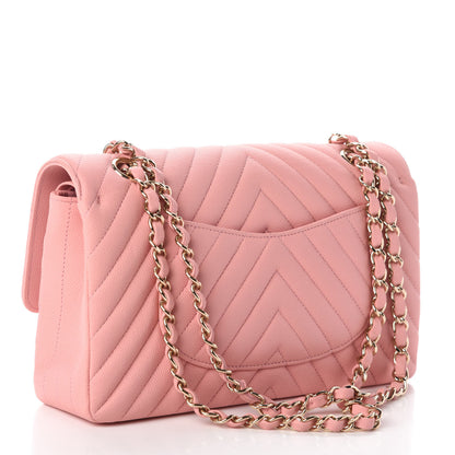 Chanel Caviar Chevron Quilted Medium Double Flap Pink 4 of 10