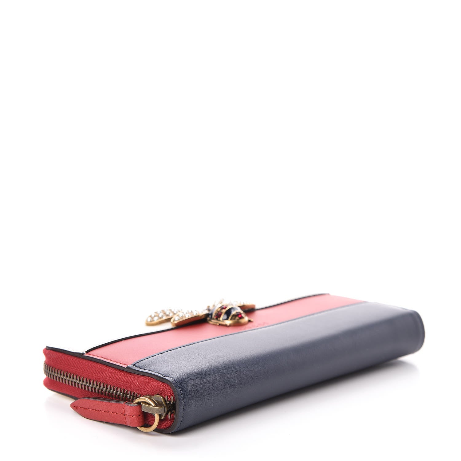 Gucci Calfskin Queen Margaret Zip Around Wallet Blue Agata Hibiscus Red Mystic White 4 of 8
