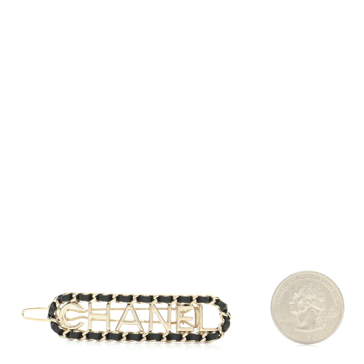 Chanel Metal Lambskin Vintage Allure Logo Hair Clip Black Gold 2 of 6