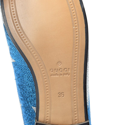 Gucci Lurex Calfskin Starry Sky Womens Jordaan Loafers 36 Bluette Silver 6 of 7