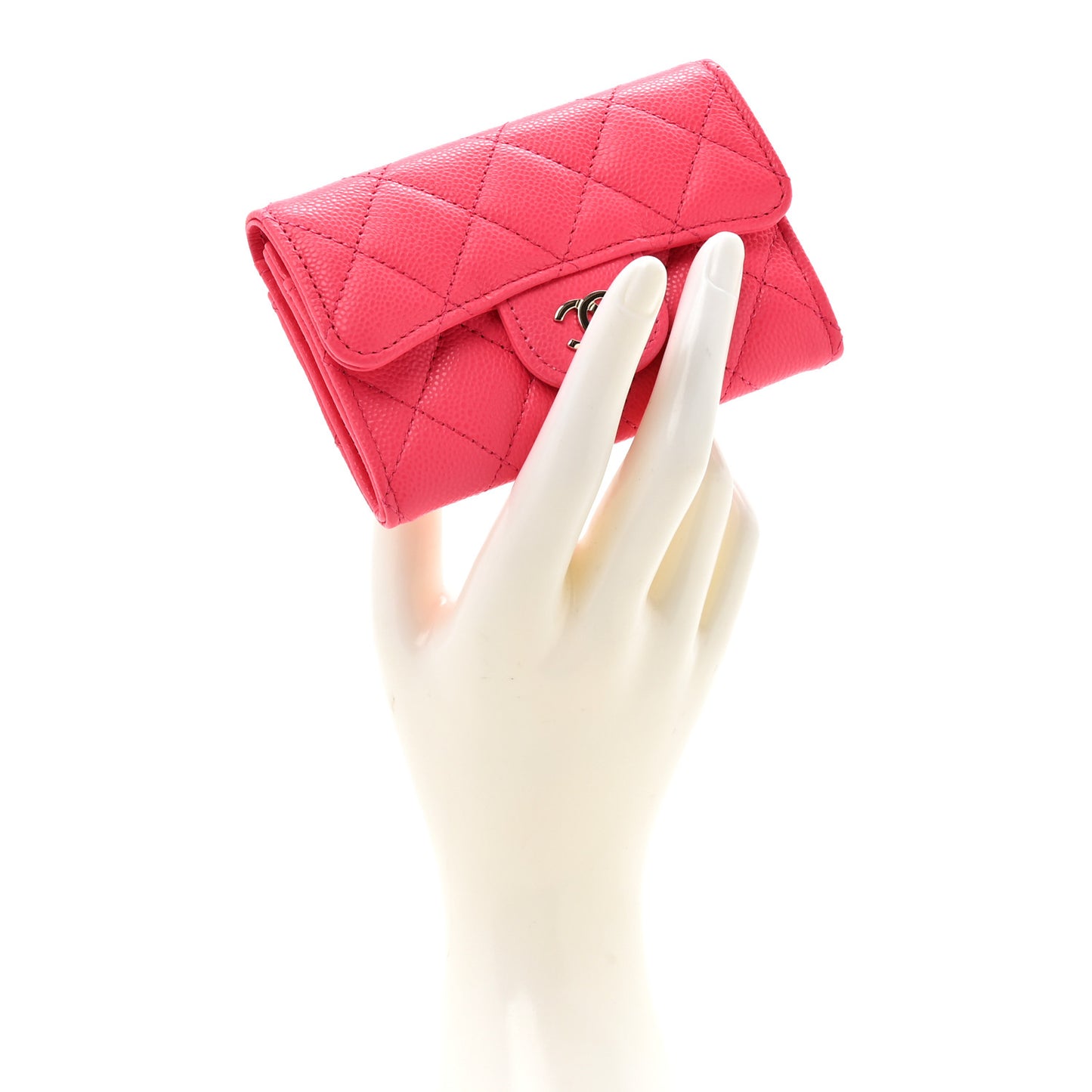 Caviar Quilted Flap Card Holder Wallet Fuchsia