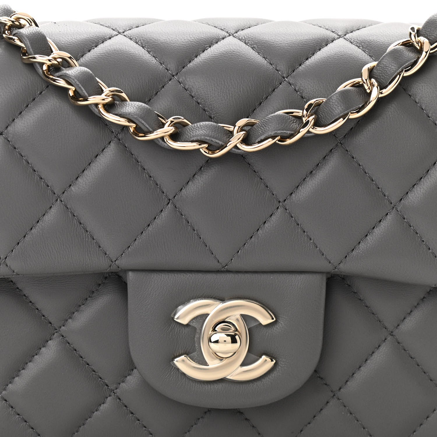Chanel Lambskin Quilted Mini Rectangular Flap Dark Grey 8 of 11