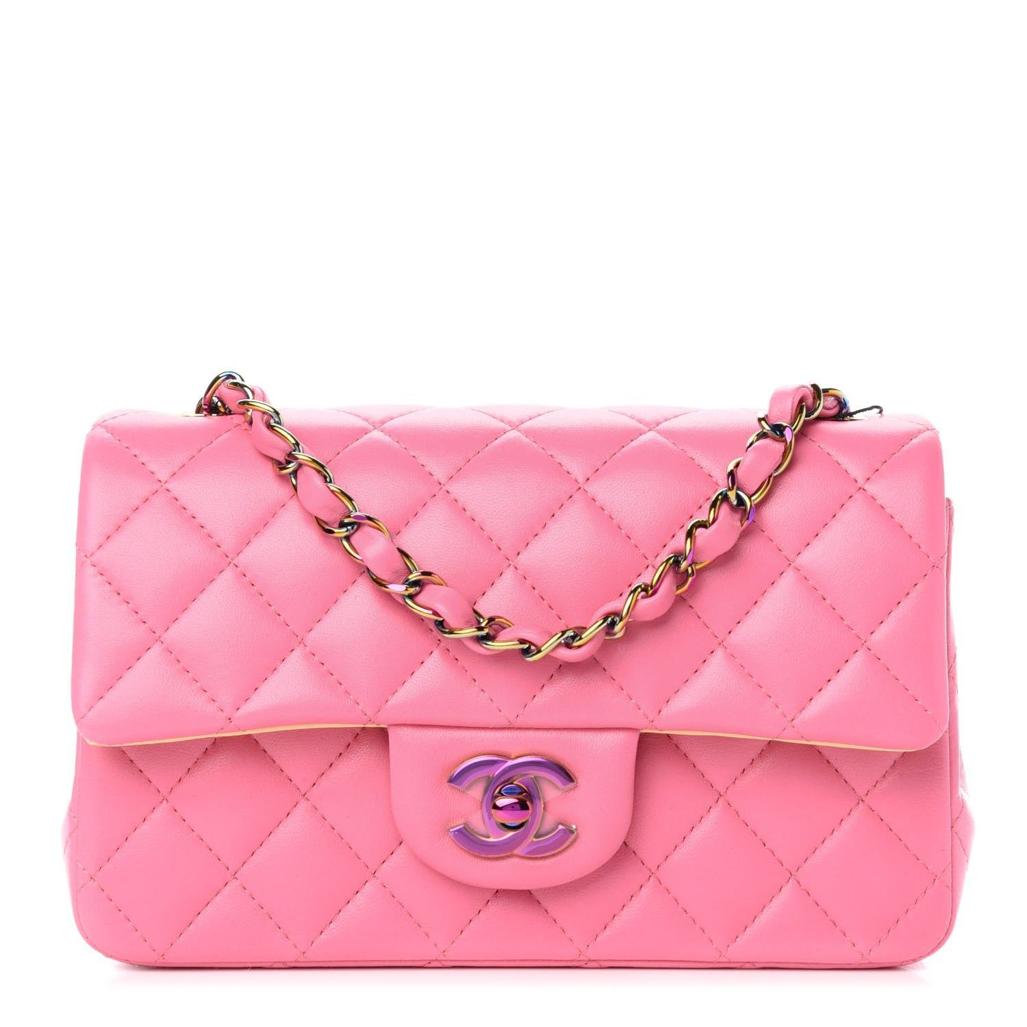 Chanel Lambskin Quilted Mini Rectangular Flap Pink Yellow 1 of 10