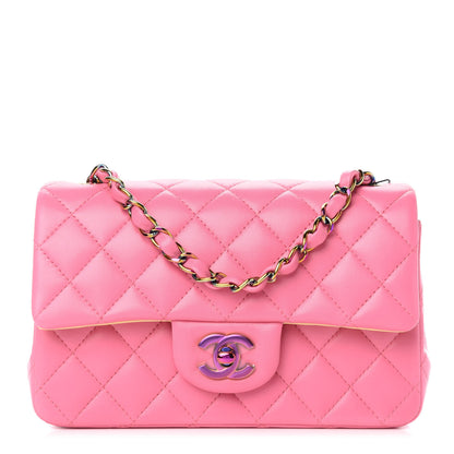 Chanel Lambskin Quilted Mini Rectangular Flap Pink Yellow 1 of 10