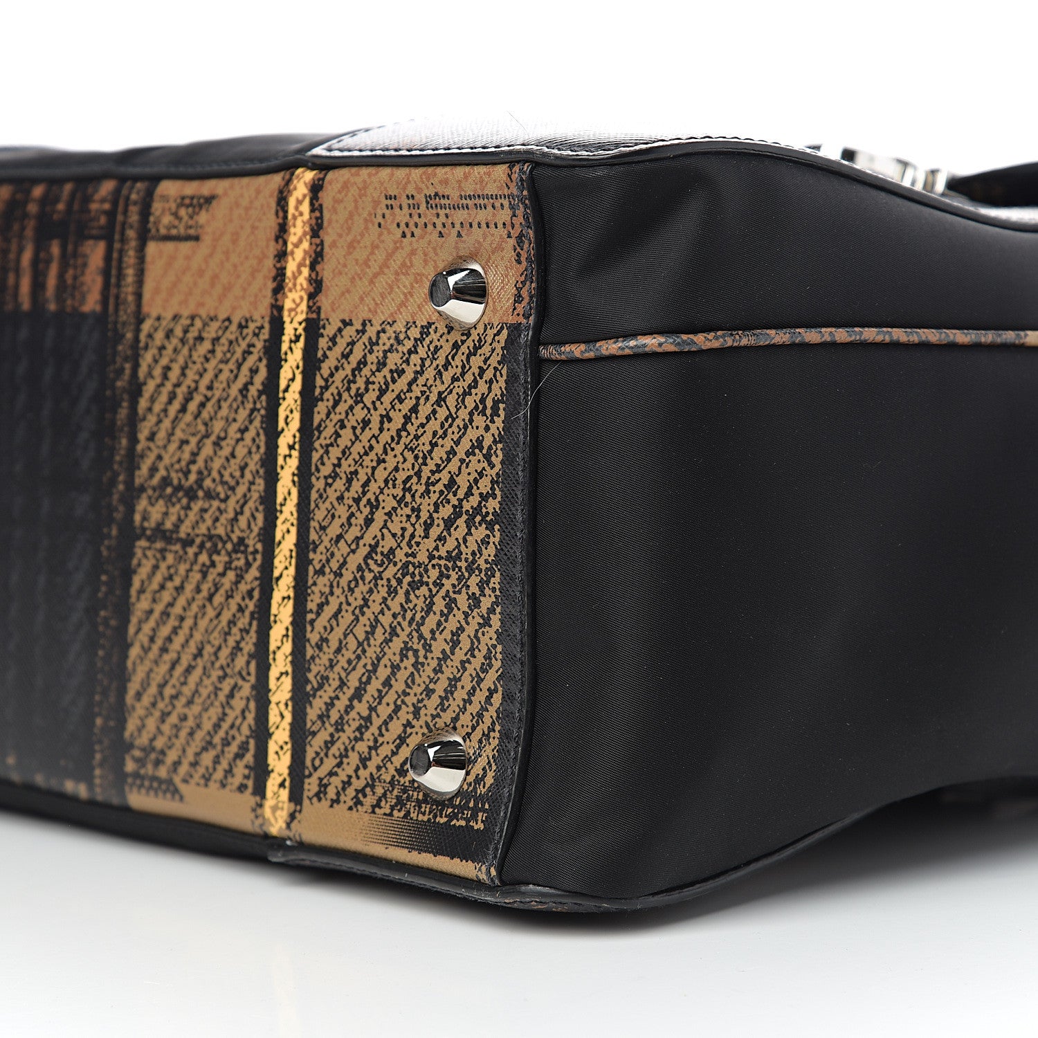 Prada Tessuto Nylon Saffiano Tartan Print Briefcase Cammello 8 of 8