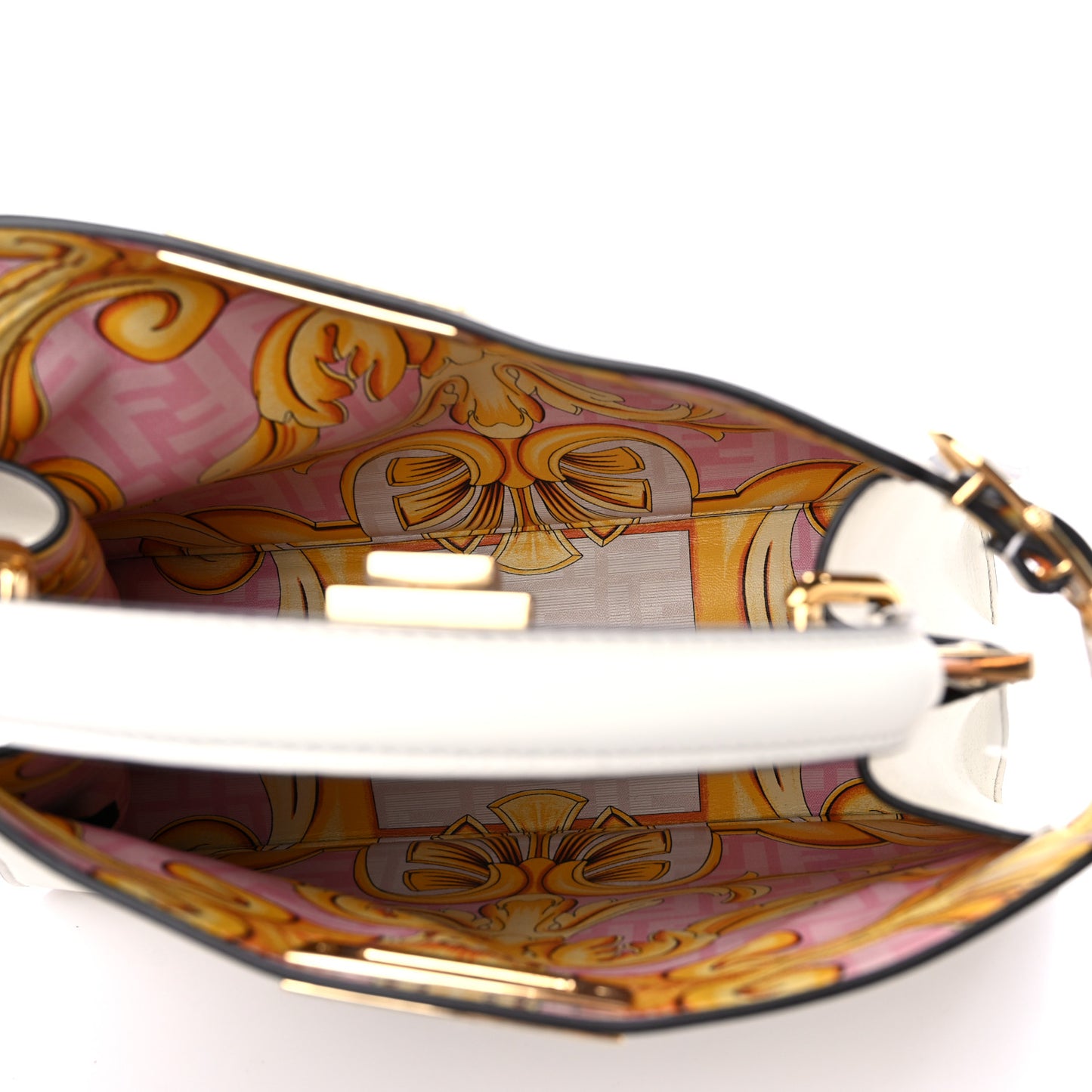 X VERSACE Vitello Seta Nappa Fendace FF Baroque Medium Peekaboo I SEE U Satchel White Ice