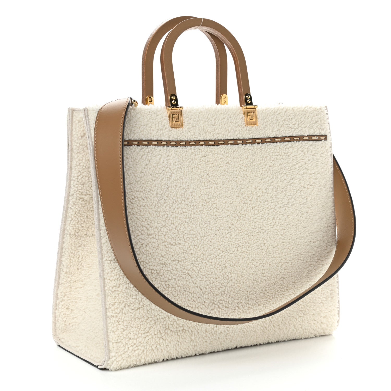 Fendi Shearling Vitello King Logo Medium Fendi Sunshine Shopper Tote White 2 of 9