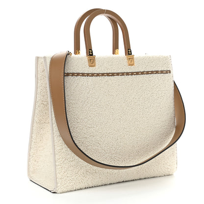 Fendi Shearling Vitello King Logo Medium Fendi Sunshine Shopper Tote White 2 of 9