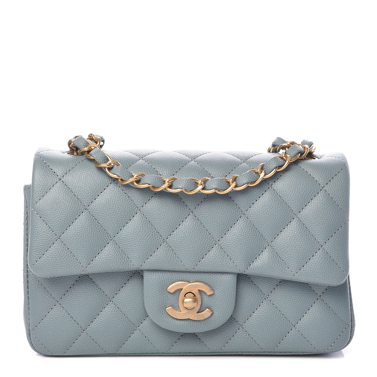 Iridescent Caviar Quilted Mini Rectangular Flap Light Blue