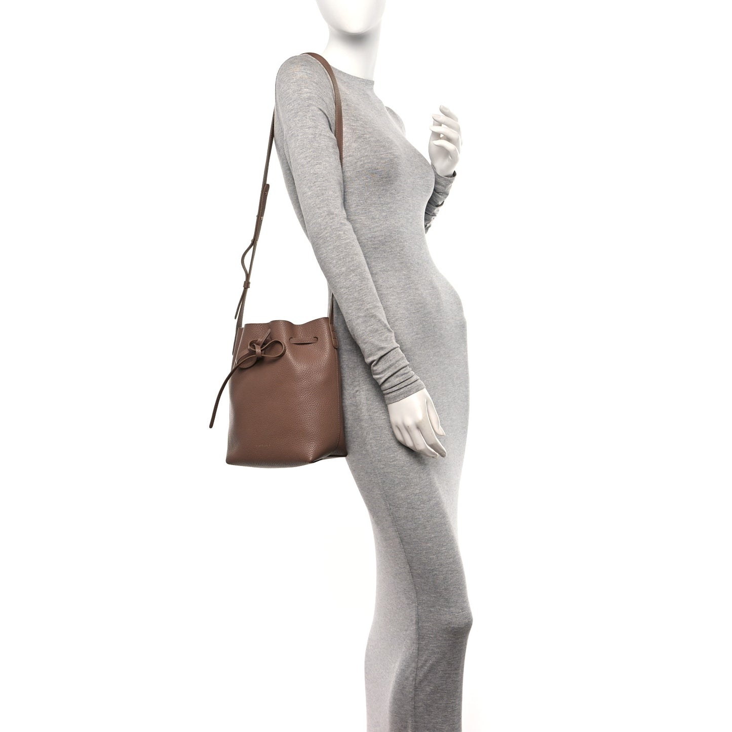 Pebbled Calfskin Soft Mini Bucket Bag Biscotto