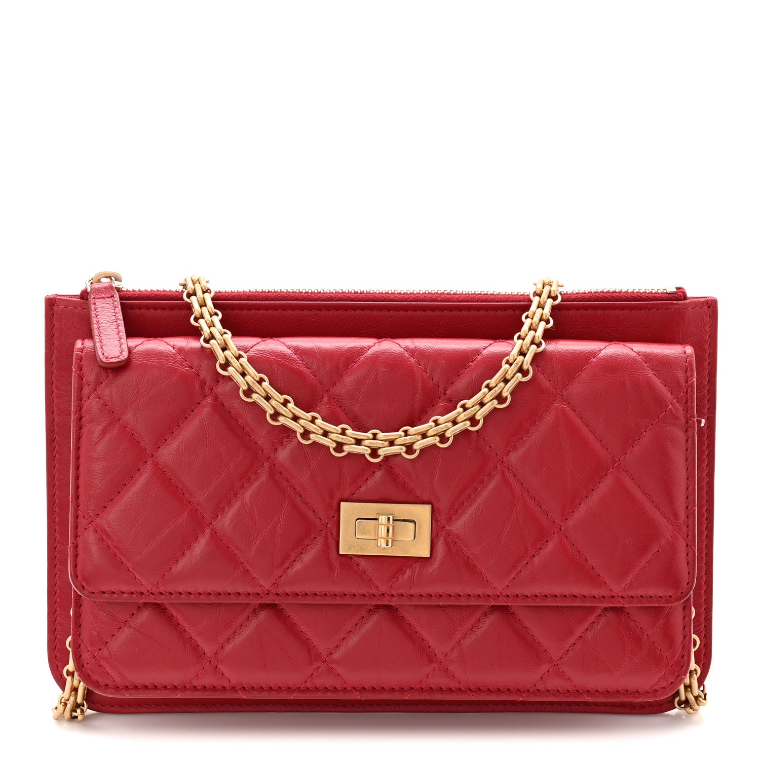 Chanel Aged Calfskin Quilted 2.55 Reissue Chain Wallet Red 1 of 10