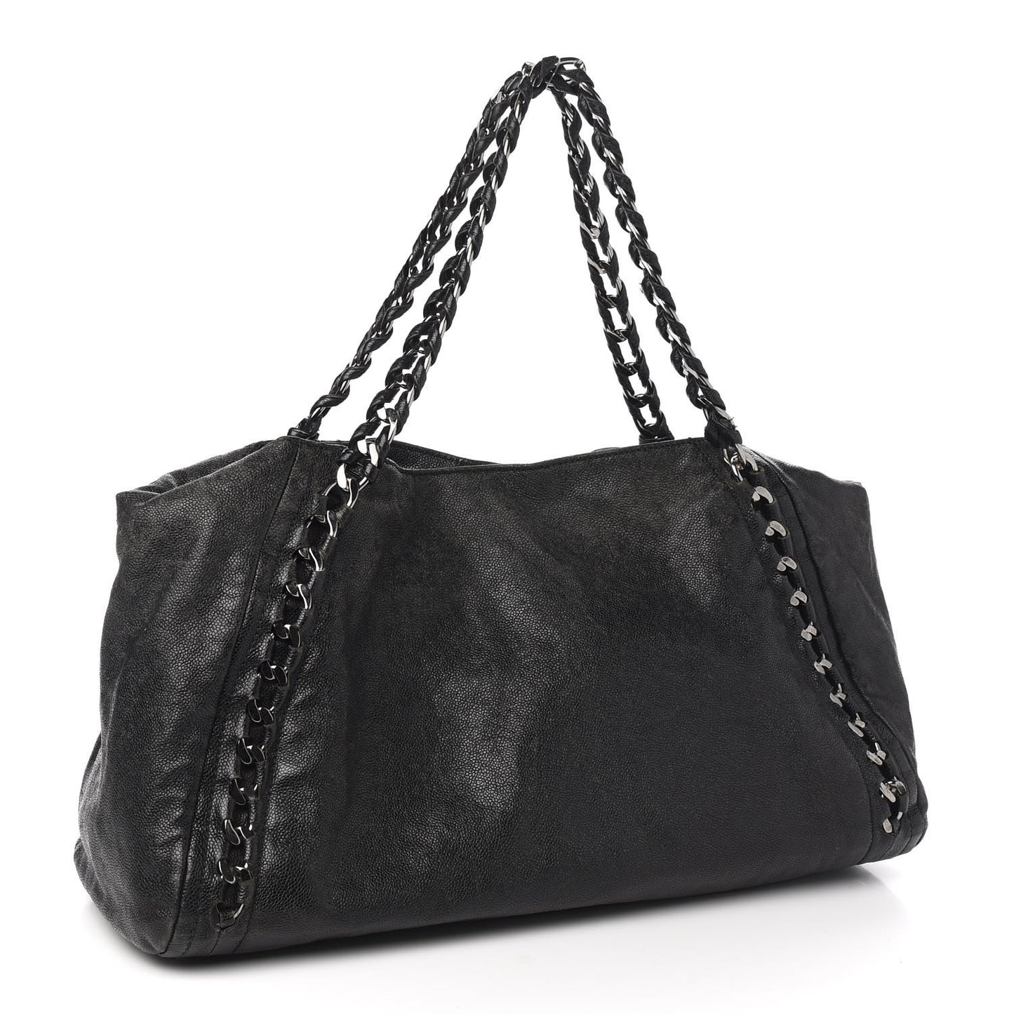 Glazed Caviar East West Modern Chain Tote Black