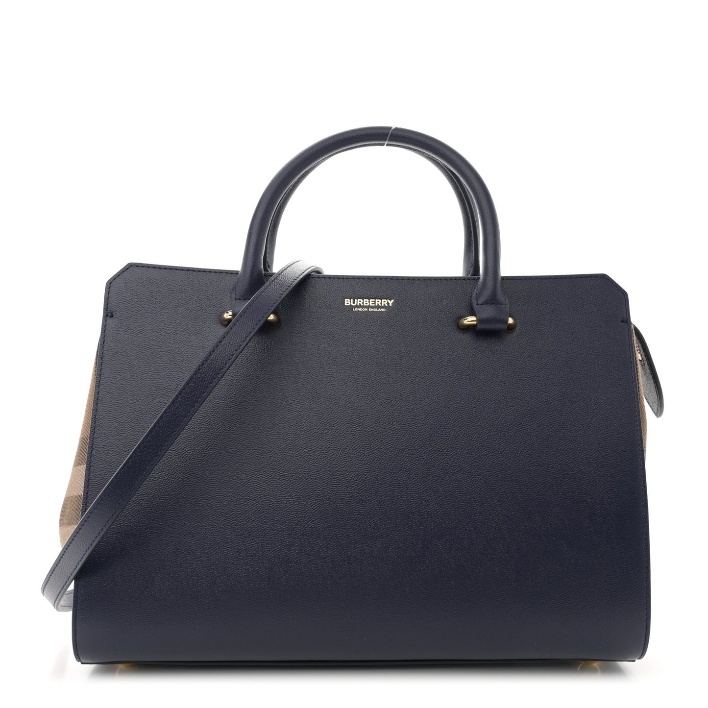 Calfskin Mega Check Small Banwell Tote Dark Canvas Blue
