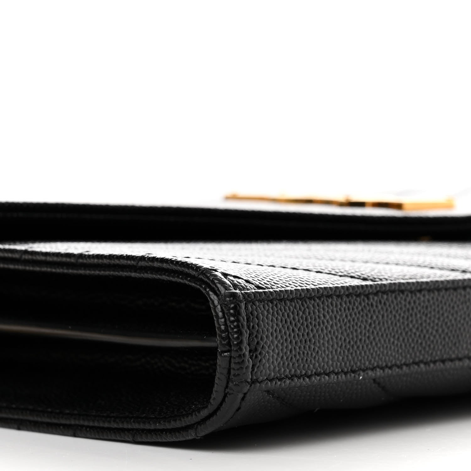 Saint Laurent Grain De Poudre Matelasse Chevron Monogram Chain Wallet Black 9 of 10