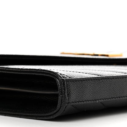 Saint Laurent Grain De Poudre Matelasse Chevron Monogram Chain Wallet Black 9 of 10