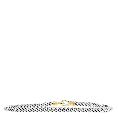 David Yurman Sterling Silver 18K Yellow Gold 3mm Cable Buckle Bracelet 3 of 4