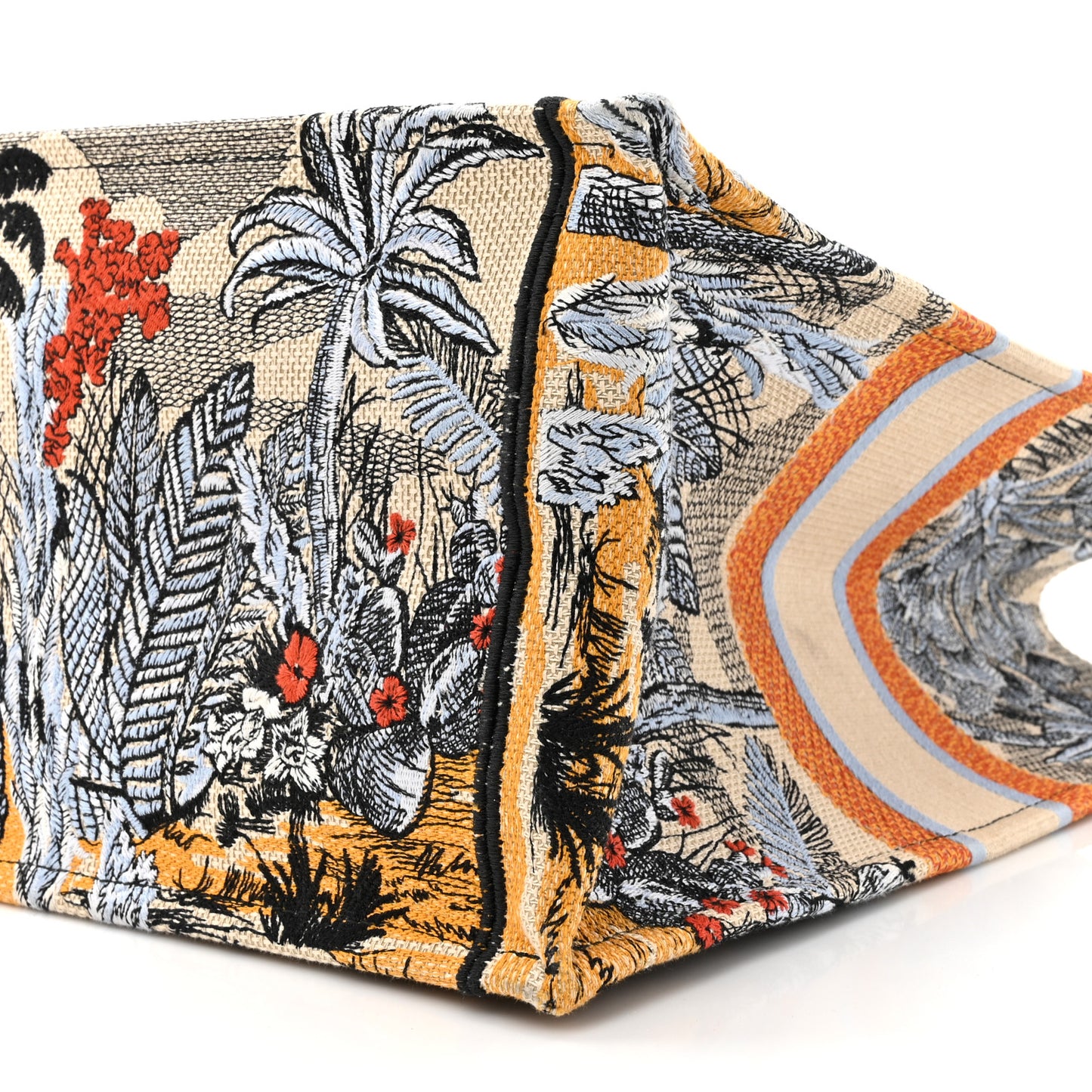 Canvas Embroidered Large Palm Tree Toile De Jouy Book Tote Multicolor