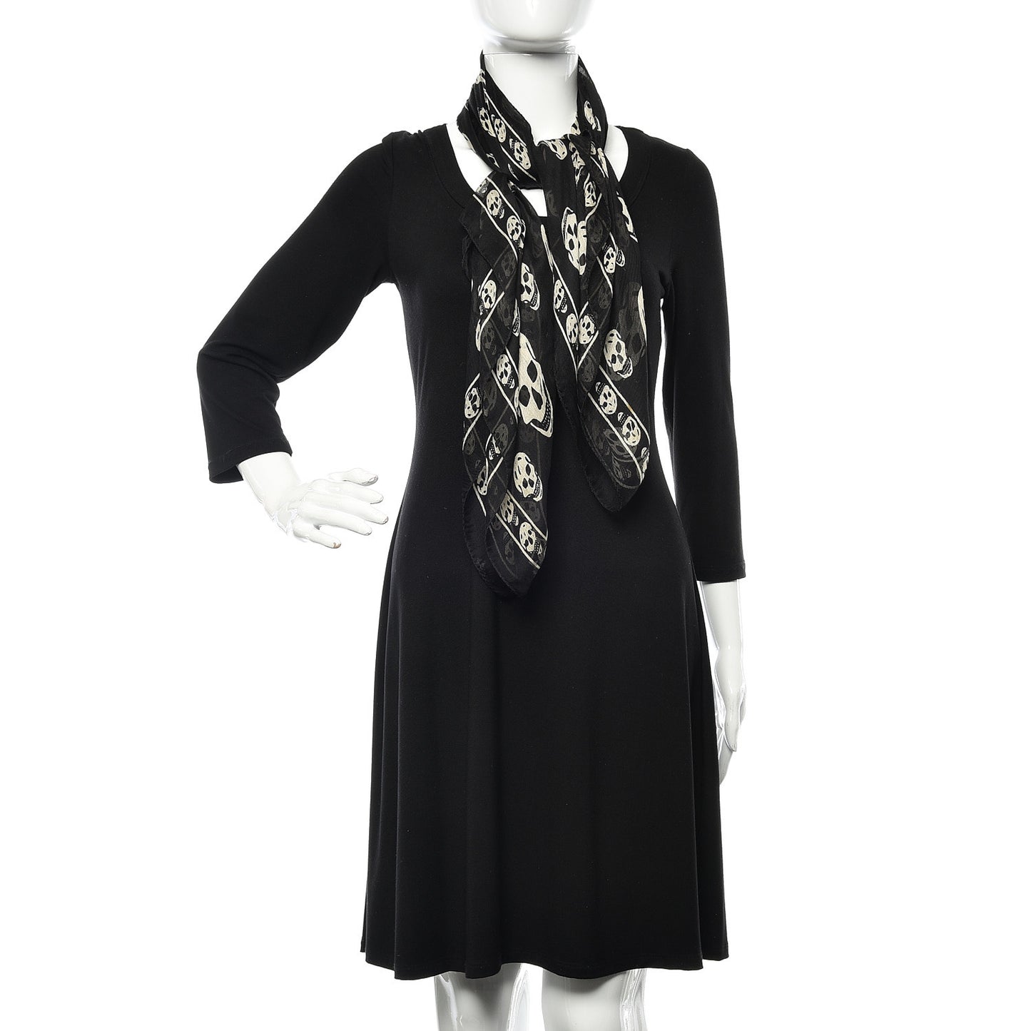 Silk Chiffon Skull Scarf Black Ivory