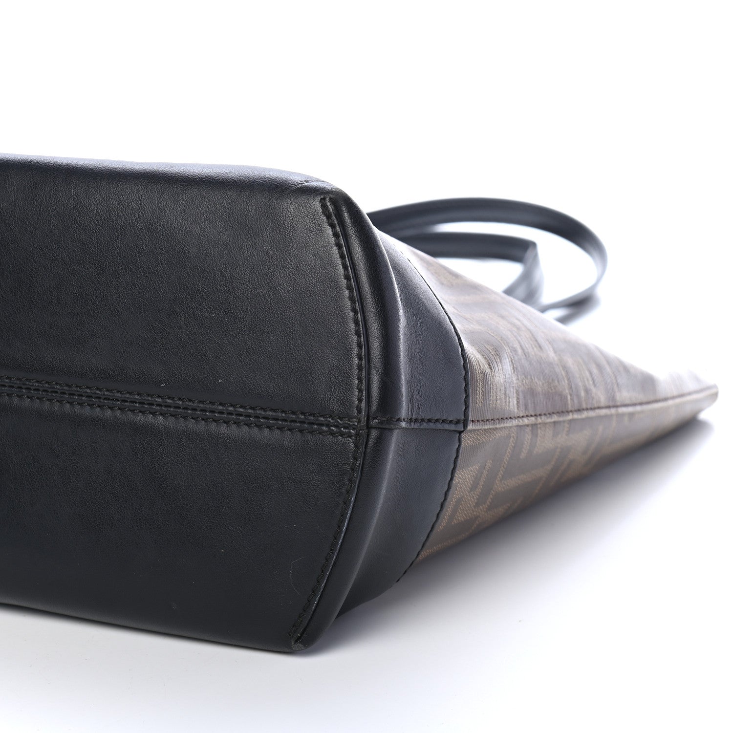 Fendi Glazed Fabric Vitello Century FF 1974 Stamp Patch Shopping Tote Mogano Panna Black 9 of 11