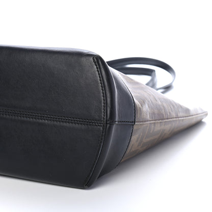 Fendi Glazed Fabric Vitello Century FF 1974 Stamp Patch Shopping Tote Mogano Panna Black 9 of 11