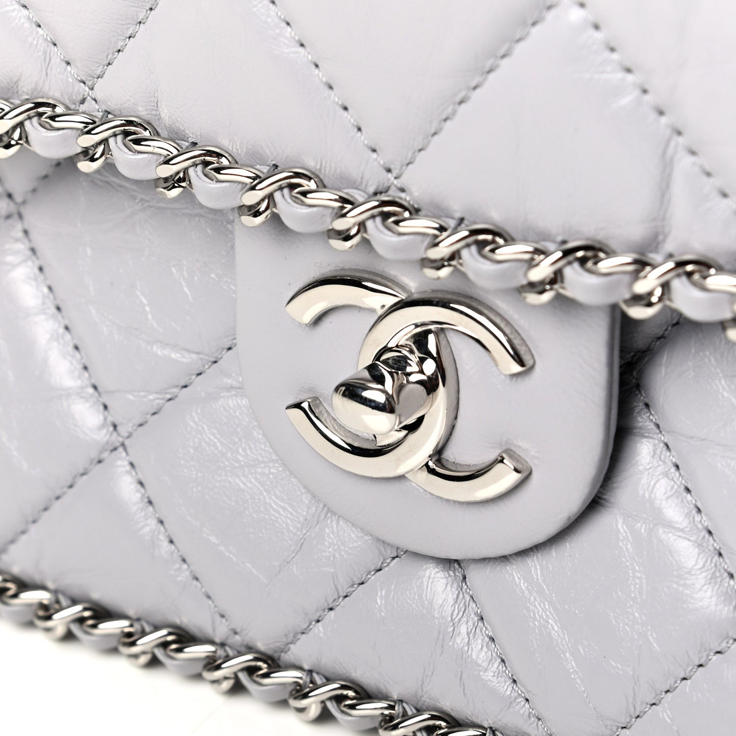 Crumpled Calfskin Large Chain All Over Flap Grey