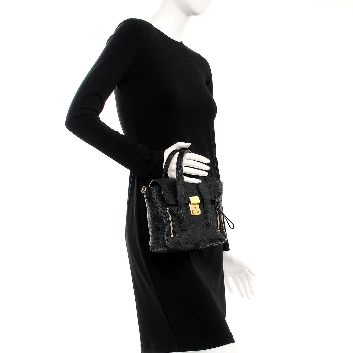 3.1 Textured Calfskin Mini Pashli Satchel Black