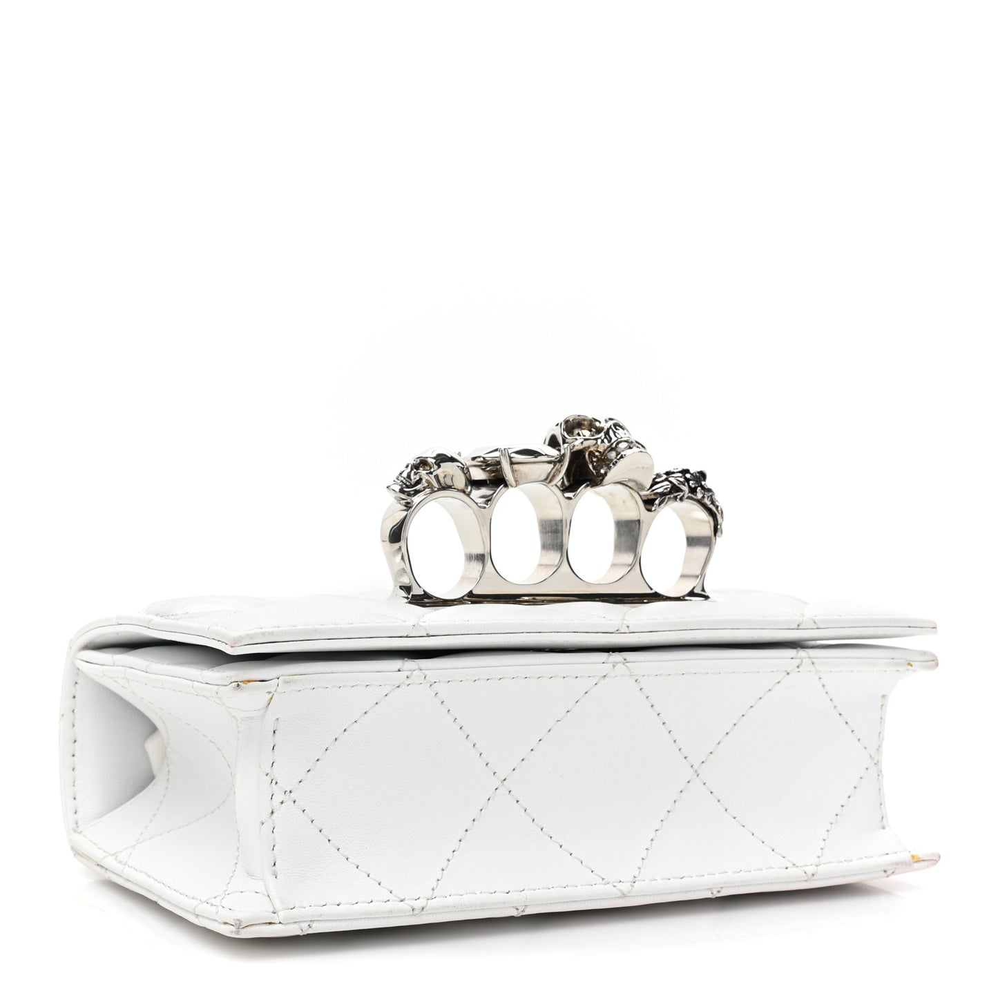 Lambskin Quilted Graffiti Skull Knuckle Crossbody White
