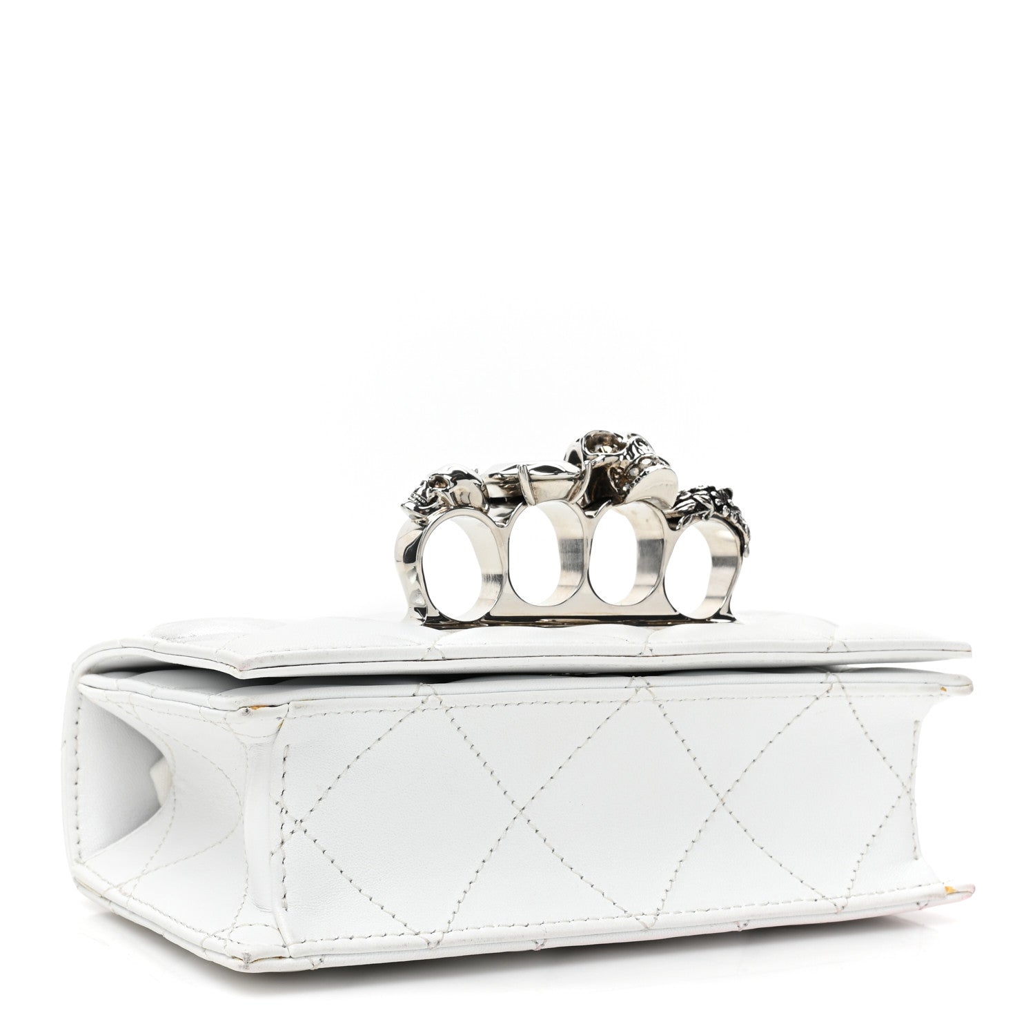Alexander McQueen Lambskin Quilted Graffiti Skull Knuckle Crossbody White 4 of 15