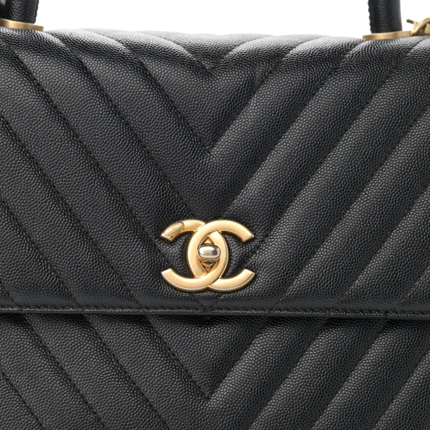 Chanel Caviar Chevron Quilted Medium Coco Handle Flap Black 8 of 11