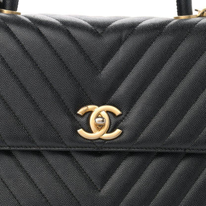 Chanel Caviar Chevron Quilted Medium Coco Handle Flap Black 8 of 11
