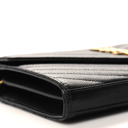Saint Laurent Grain De Poudre Matelasse Chevron Monogram Chain Wallet Black 8 of 10