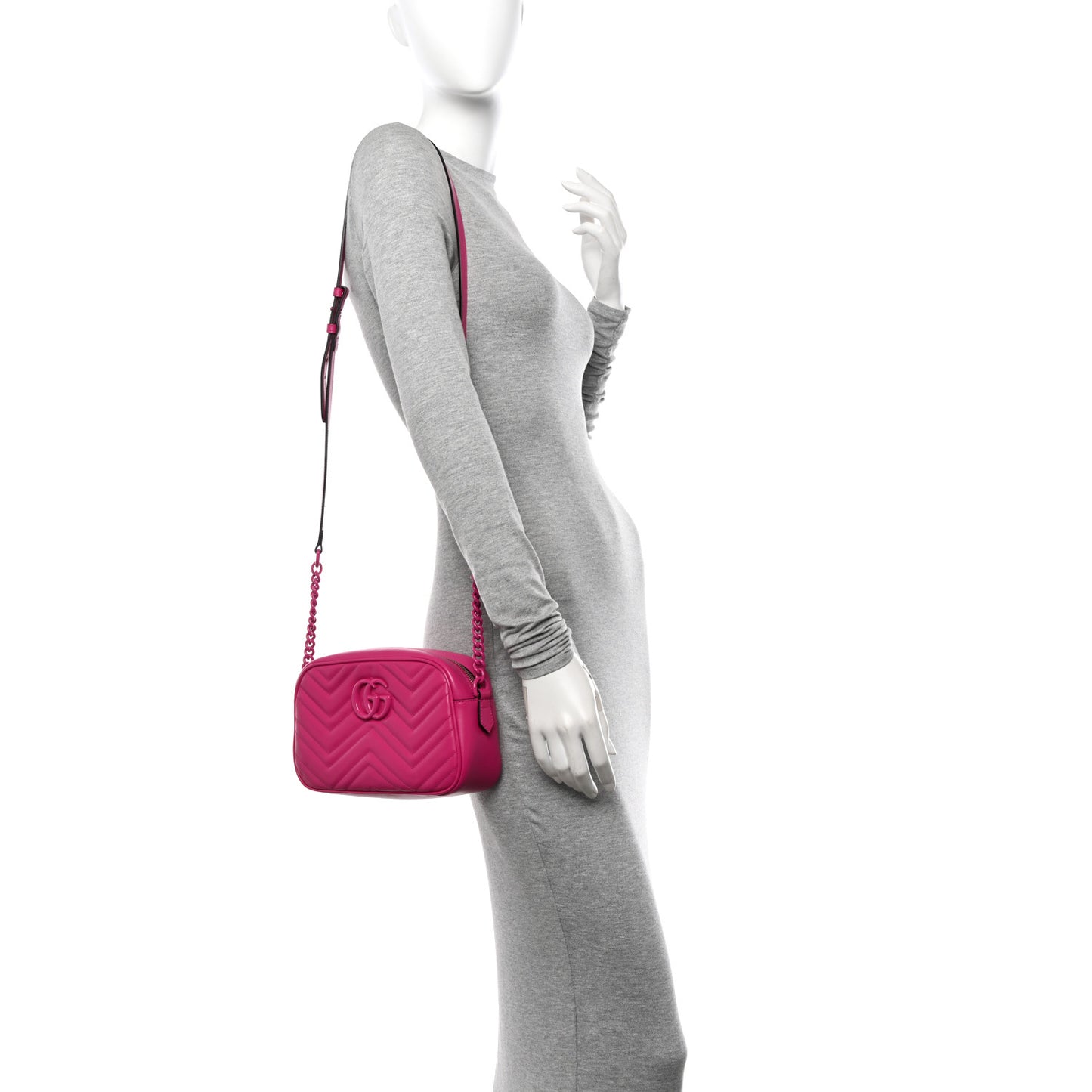 Calfskin Matelasse Monochrome Small GG Marmont Chain Shoulder Bag Classic Fuxia