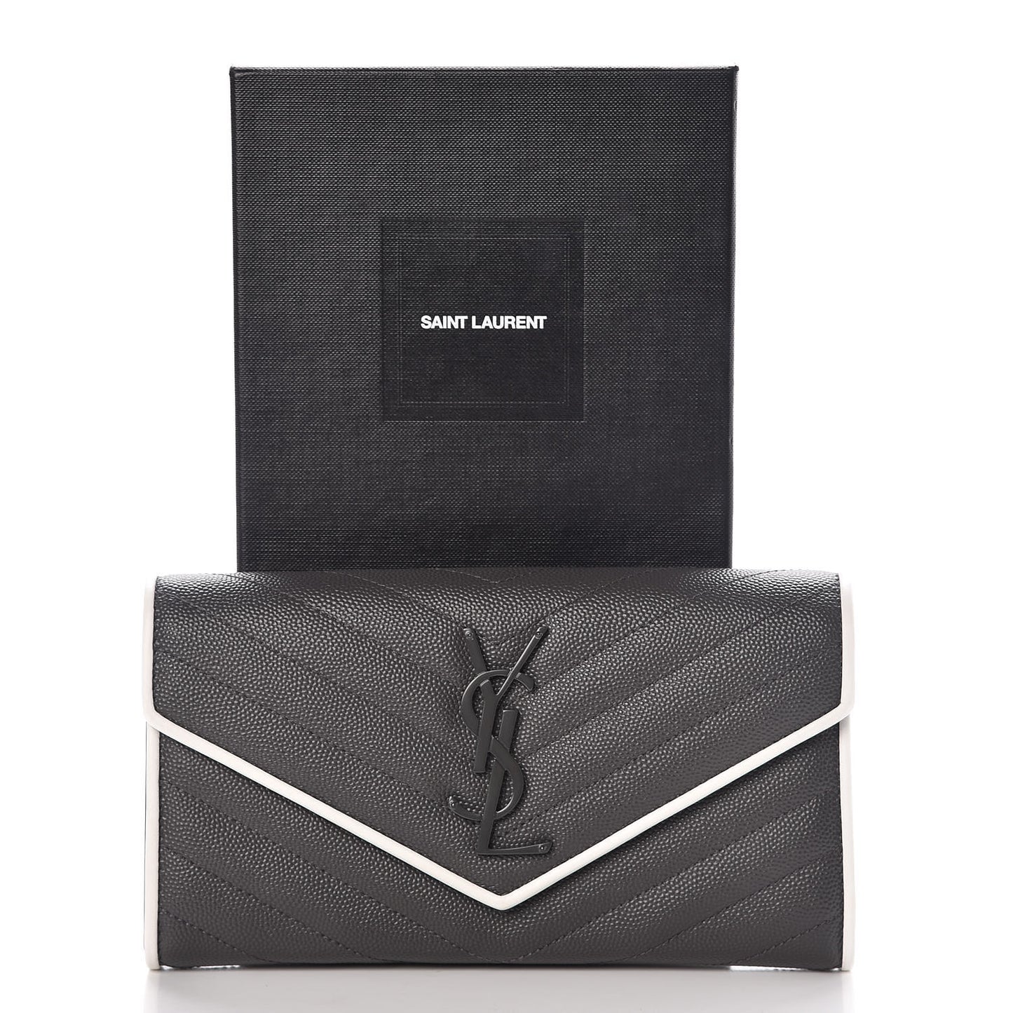 Grain De Poudre Matelasse Large Monogram Flap Wallet Grey Dove White