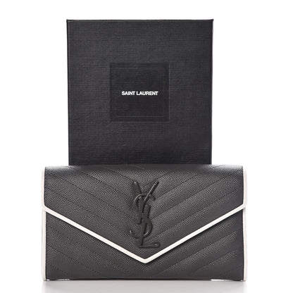 Saint Laurent Grain De Poudre Matelasse Large Monogram Flap Wallet Grey Dove White 9 of 9