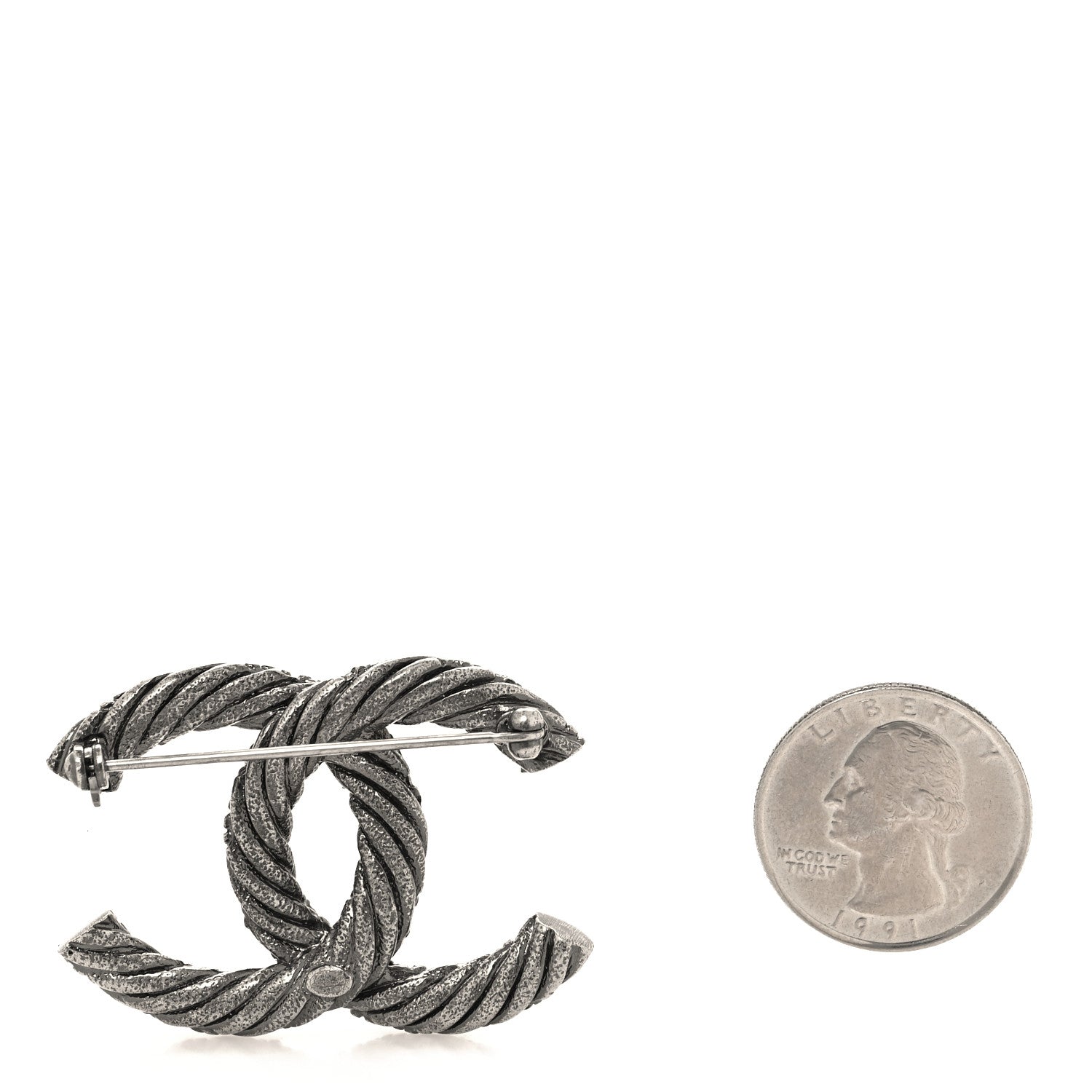 Chanel Ruthenium Twisted CC Brooch Silver 2 of 3