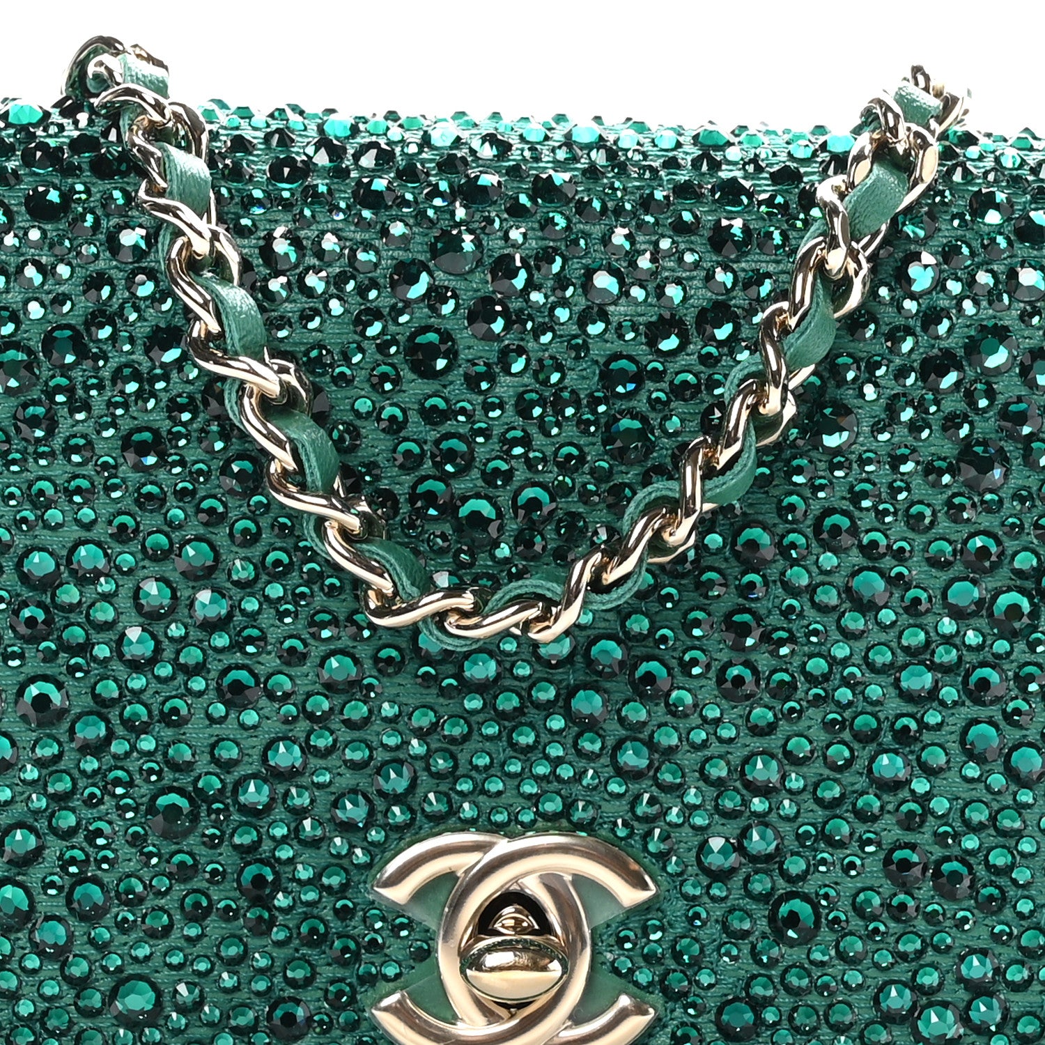 Chanel Lambskin Crystal Diamante Clutch With Chain Green 9 of 12