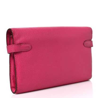 Hermes Chevre Mysore Kelly Longue Wallet Rose Shocking 3 of 8
