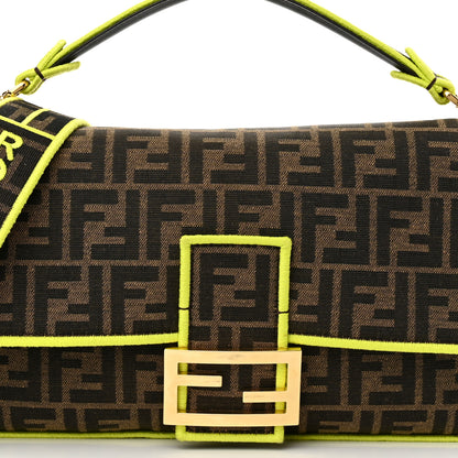 Fendi Fabric Jacquard FF 1974 Large Baguette Tobacco Moro Giallo Fluo 8 of 10