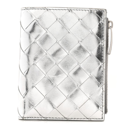 Bottega Veneta Metallic Calfskin Intrecciato Bifold Zip Wallet Silver 1 of 11